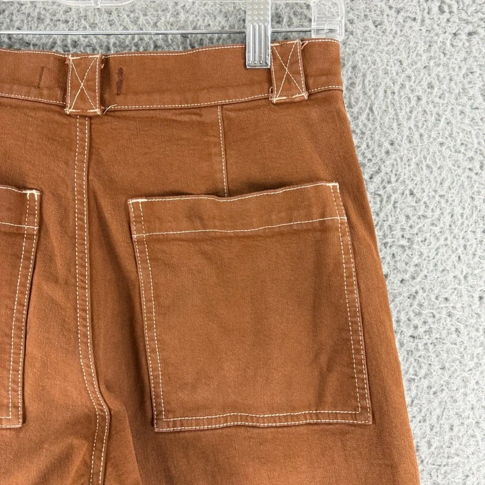 Madewell Emmett Wide-Leg Pants Women 26 Brown Contrast Stitch High Rise Crop - Picture 10 of 15